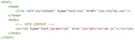 GOOD — the script tag sits at the end of the body, after the content