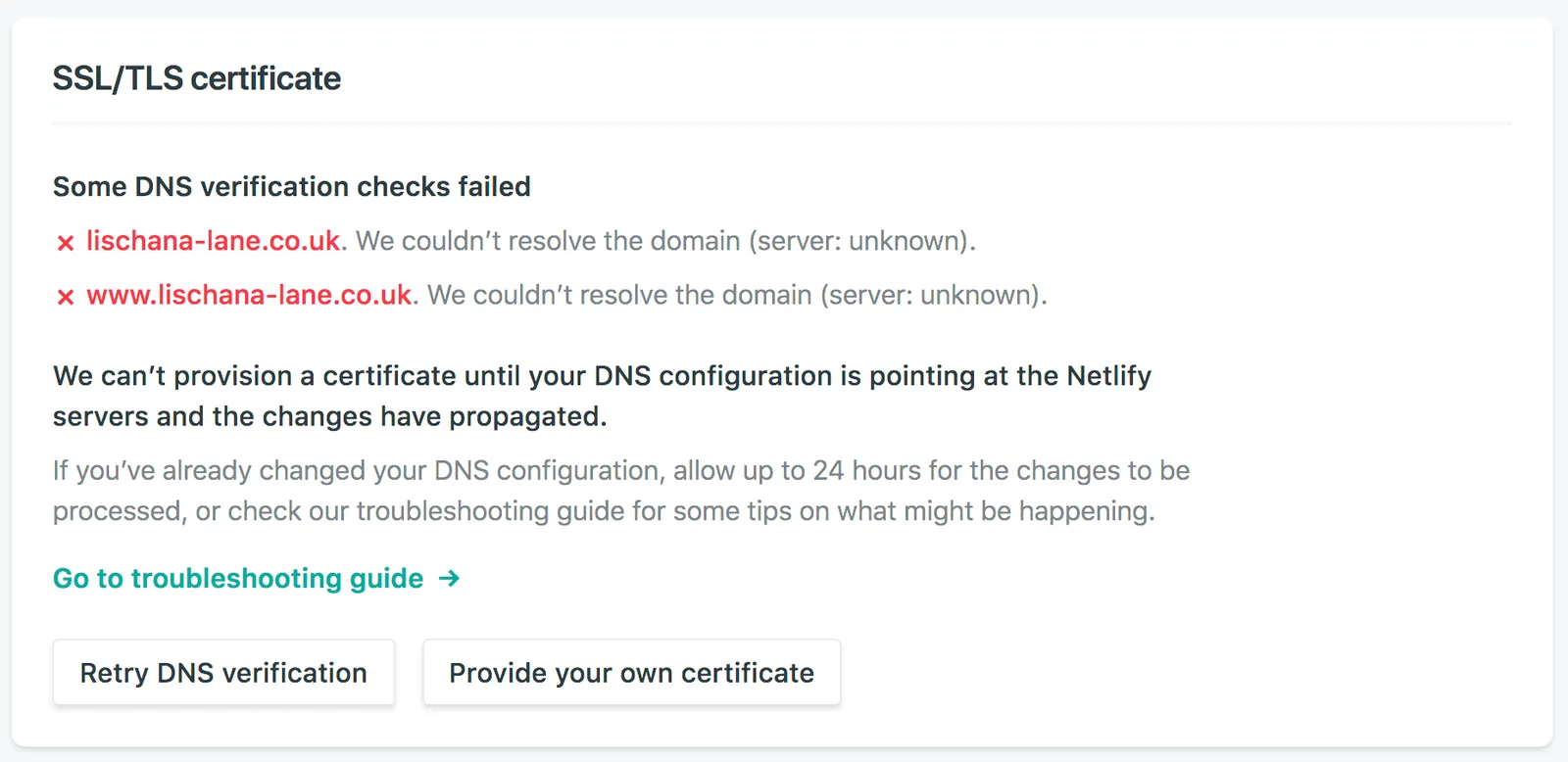 DNS verify fail