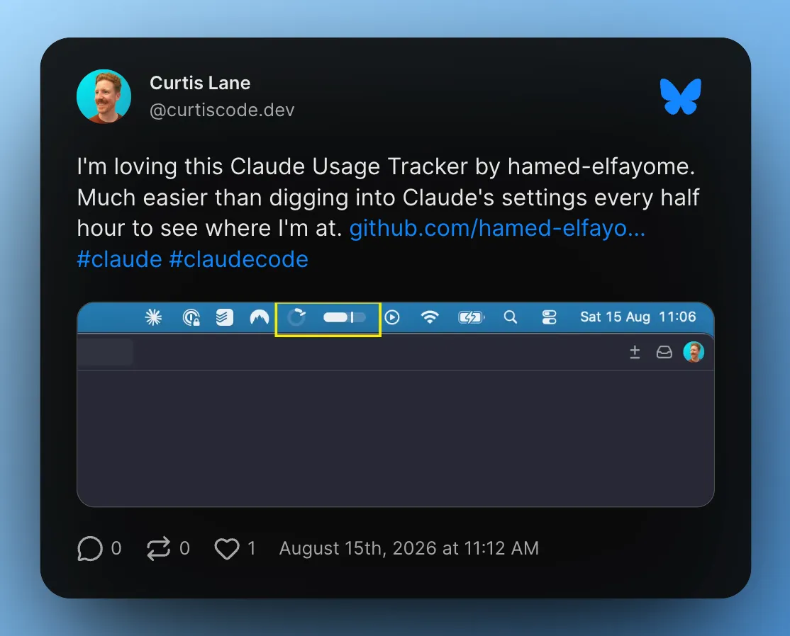 Claude Usage Tracker in my menu bar