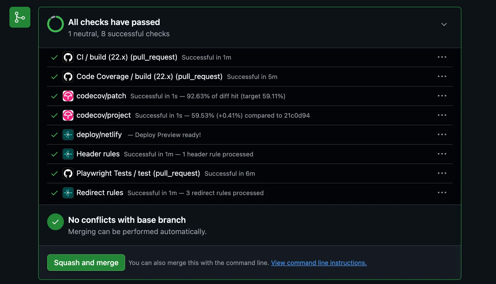 All checks passing on a pull request