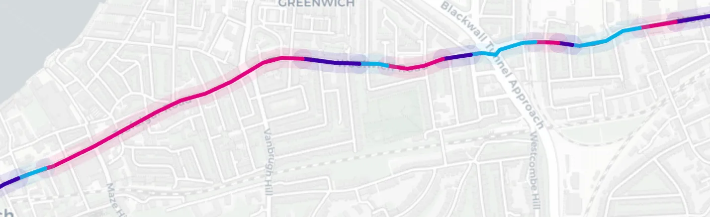 London Marathon fundraising site showing clickable polyline segments