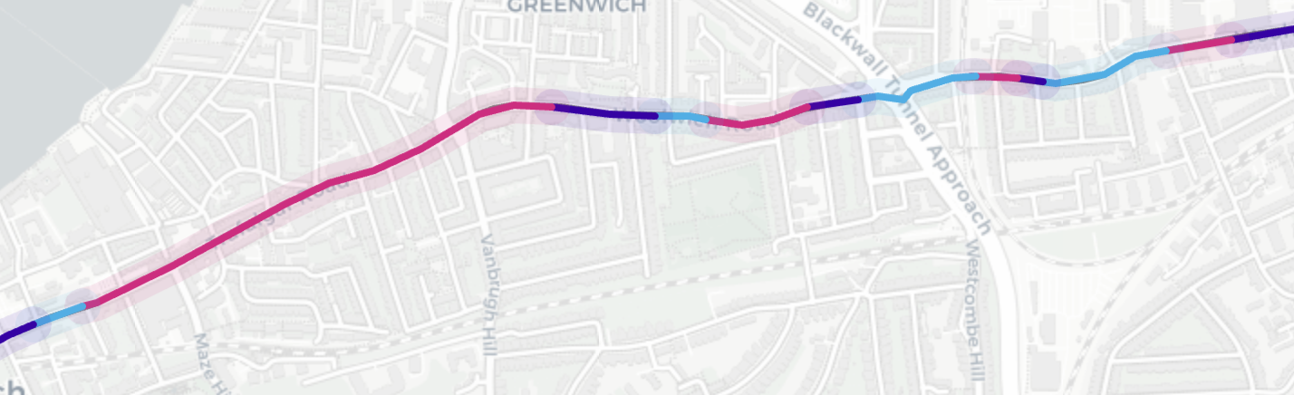 London Marathon fundraising site showing clickable polyline segments